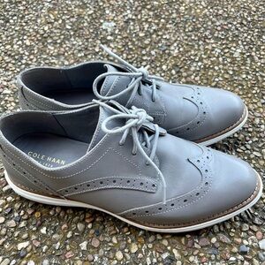 Cole Haan Women’s Light Gray Grand OS Wingtip Oxfords-Size 8C
